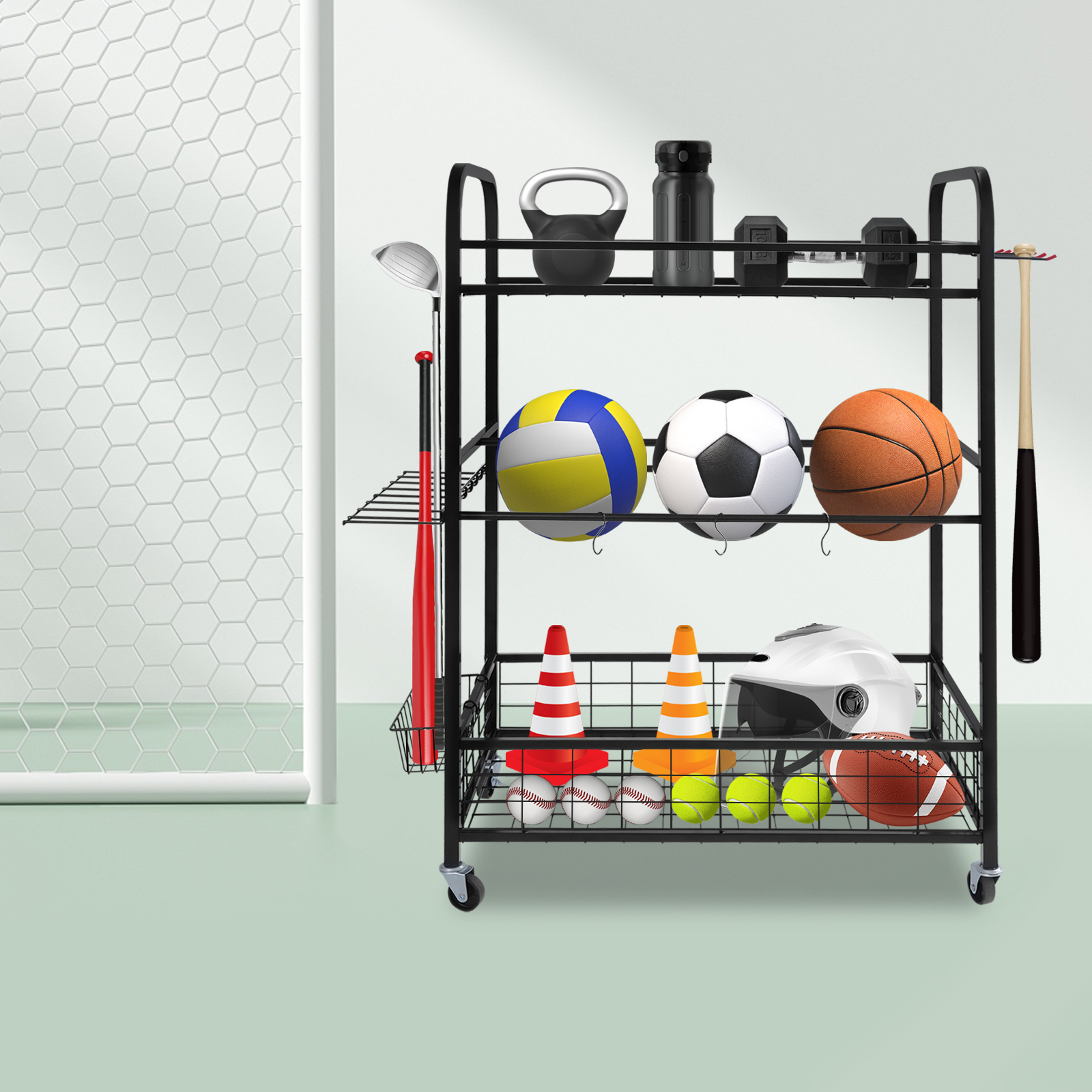 Sports Equipment Used - 3 Tiers Storage Rack with Versatile