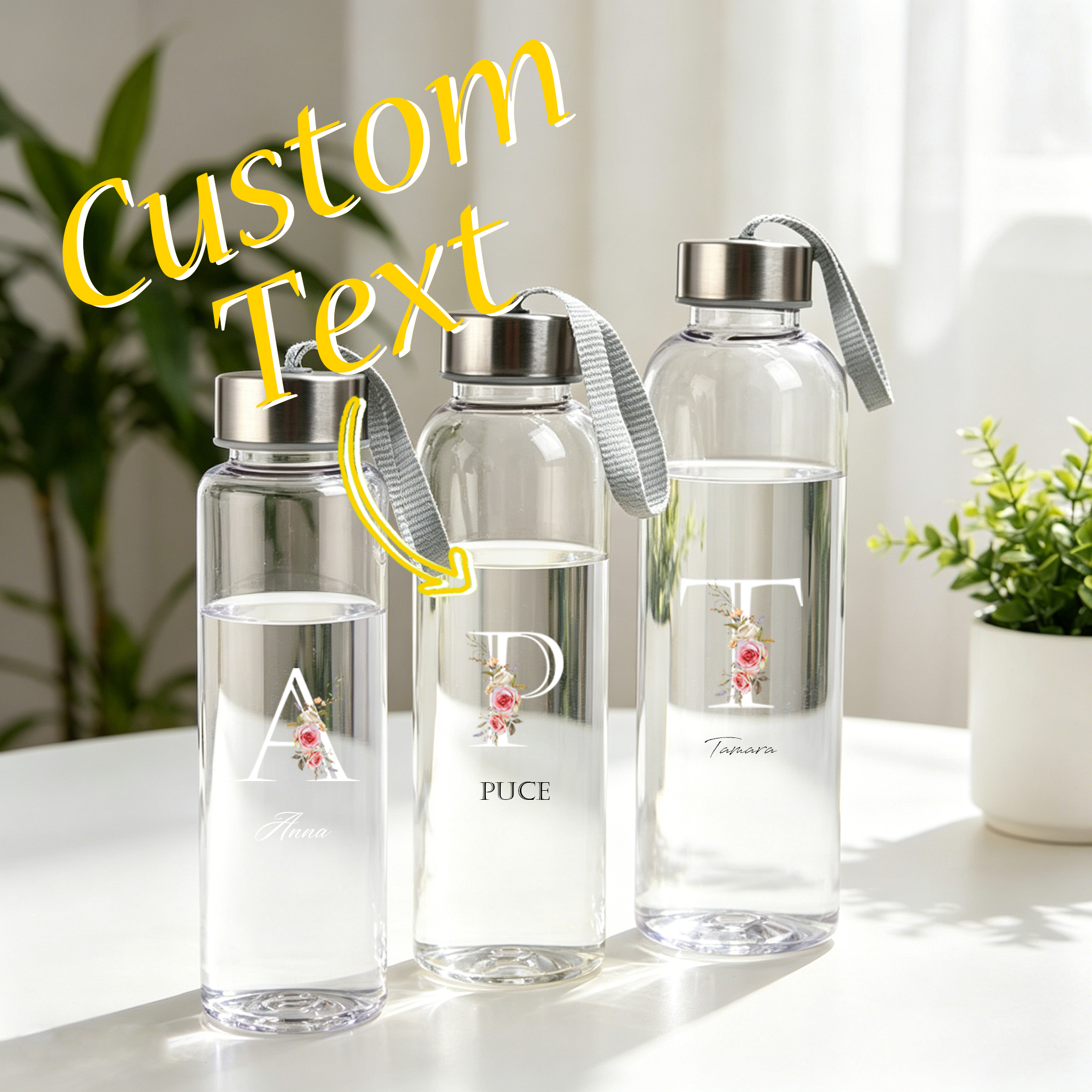 Name Sports Equipment - Custom Floral Letters Name Water Bottle
